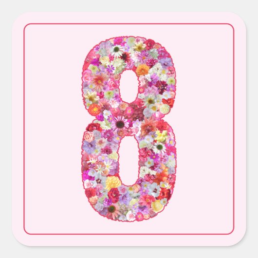 Floral Colorful Pink Month Number 8 スクエアシール (正面)
