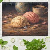 Floral Concha Still Life | Monogram キッチンタオル (折り畳み)