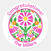 Floral Congrats – Personalized & Fun! ラウンドシール (正面)