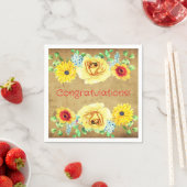 Floral Congratulations Paper Party Napkins スタンダードカクテルナプキン (インサイチュ)