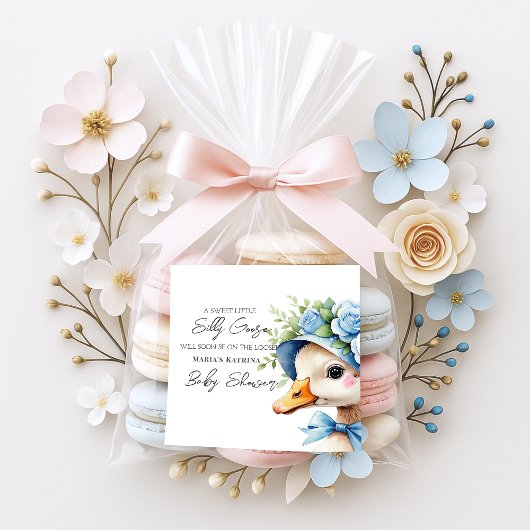 Floral Coquette Bow Silly Goose Boy baby shower スクエアシール