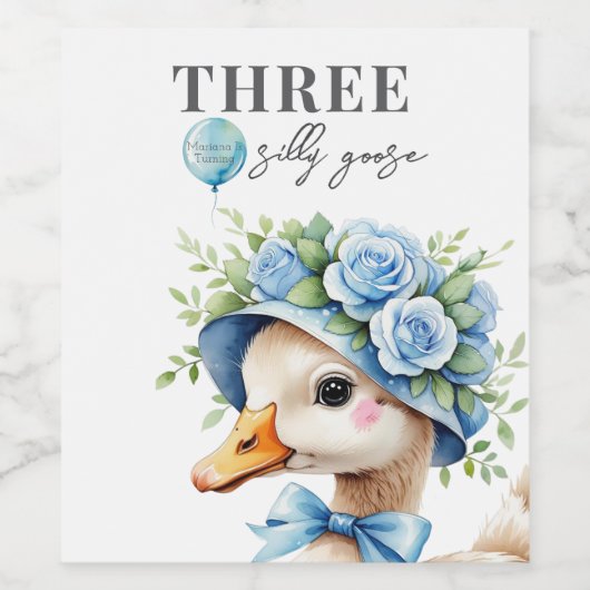 Floral Coquette Bow  Silly Goose Boy Birthday  ワインラベル (シングルラベル)