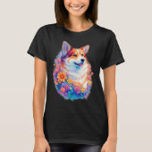 Floral Corgi rainbow  Cute Dog Graphic Tシャツ (正面)