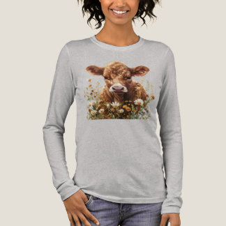 Floral cottagecore highland baby cow  トライブレンドＴシャツ