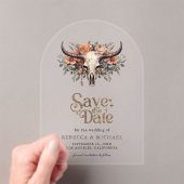 Floral Cow Skull Western Wedding Save the Date アクリル招待状 (インサイチュ (ポータブル))
