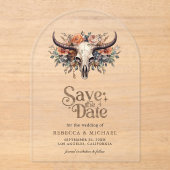 Floral Cow Skull Western Wedding Save the Date アクリル招待状 (正面)