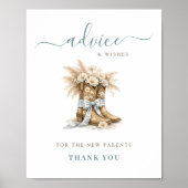 Floral Cowboy Boots & Bows Boy Baby Shower Advice ポスター (正面)