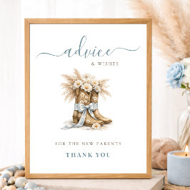 Floral Cowboy Boots & Bows Boy Baby Shower Advice ポスター