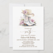 Floral Cowgirl Boots and Hat 60th Birthday Party 招待状 (正面)