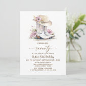 Floral Cowgirl Boots and Hat 70th Birthday Party 招待状 (スタンド正面)