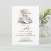 Floral Cowgirl Boots and Hat 80th Birthday Party 招待状 (スタンド正面)