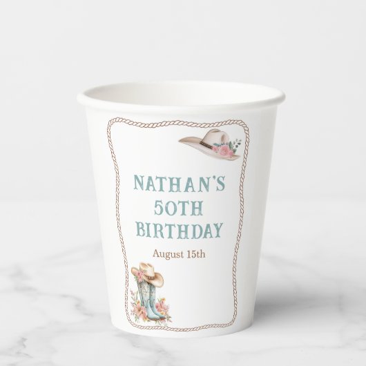 Floral Cowgirl Boots and Hat Birthday 紙コップ (正面)