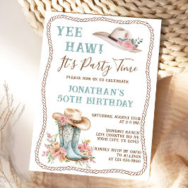 Floral Cowgirl Boots and Hat Birthday Invitation  招待状