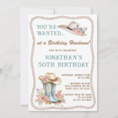 Floral Cowgirl Boots and Hat Birthday Invitation  招待状 (正面)