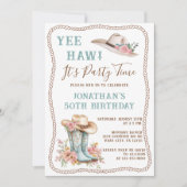 Floral Cowgirl Boots and Hat Birthday Invitation  招待状 (正面)