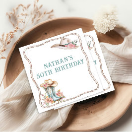 Floral Cowgirl Boots and Hat Birthday Paper Napkin スタンダードカクテルナプキン