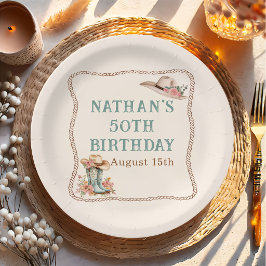Floral Cowgirl Boots and Hat Birthday Paper Plate ペーパープレート