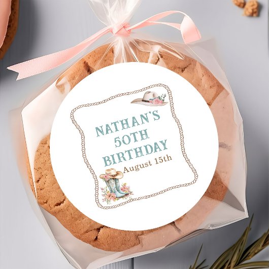 Floral Cowgirl Boots and Hat Birthday Sticker ラウンドシール
