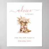 Floral Cowgirl Boots & Bows Baby Shower Advice ポスター (正面)