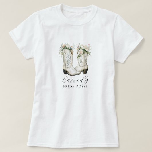 Floral Cowgirl Boots Bride Posse Custom T-Shirt Tシャツ (デザイン正面)