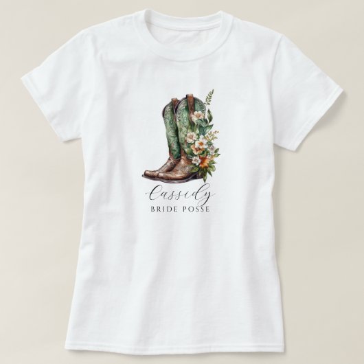Floral Cowgirl Boots Bride Posse Custom T-Shirt Tシャツ (デザイン正面)