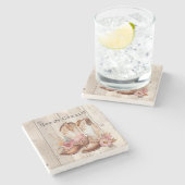 Floral Cowgirl Boots Ivory Faux Wood Personalized ストーンコースター (横)