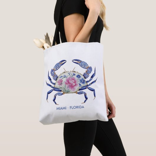 Floral Crab Coastal Nautical Beach Wedding トートバッグ (クローズアップ)