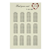 Floral Cream Heart Wedding Seating Plan 12 Tables ポスター (正面)