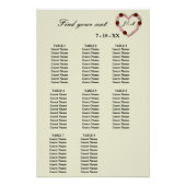  Floral Cream Heart Wedding Seating Plan 8 Tables ポスター (正面)