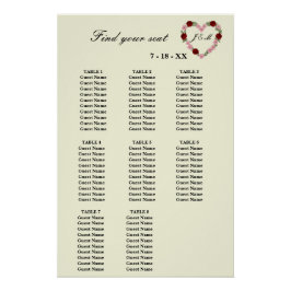  Floral Cream Heart Wedding Seating Plan 8 Tables ポスター
