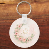 Floral Crescent Eid Mubarak Keychain– Soft Pink & キーホルダー (正面)