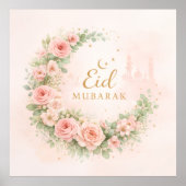 Floral Crescent Eid Mubarak Wall Art – Soft Pink & ポスター (正面)