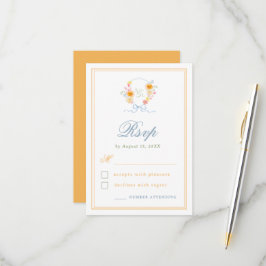 Floral Crest Bow Monogram Spring Wedding 出欠カード