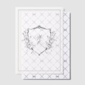Floral Crest Cream Black Monogram Wedding Overlay ベラム紙招待状 (オフセット (招待状))