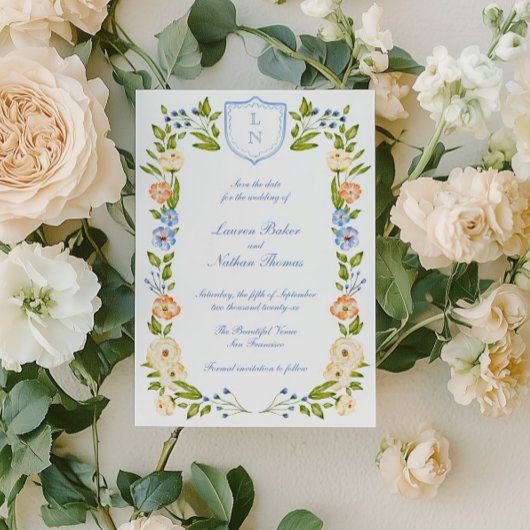 Floral Crest Frame Wedding セーブザデート