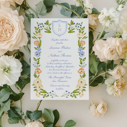Floral Crest Frame Wedding Invitation 招待状