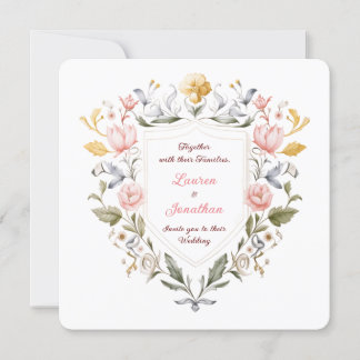 Floral Crest Wedding Elegant Botanical Watercolor 招待状