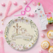 Floral Cross and Lamb | Happy Easter ペーパープレート (パーティー)