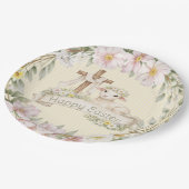 Floral Cross and Lamb | Happy Easter ペーパープレート (アングル)