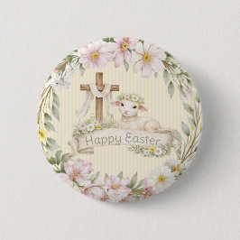 Floral Cross and Lamb | Happy Easter 缶バッジ