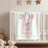 Floral Cross Baptism Baby Blanket Christening Gift フリースブランケット