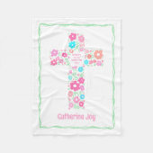 Floral Cross Baptism Baby Blanket Christening Gift フリースブランケット (正面)