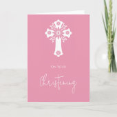 Floral Cross Card Christening Rose Pink カード (正面)