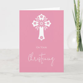 Floral Cross Card Christening Rose Pink カード