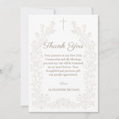 Floral Cross First Holy Communion  サンキューカード (正面)