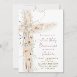 floral cross First Holy Communion 招待状
