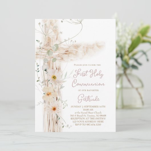 floral cross First Holy Communion 招待状 (スタンド正面)