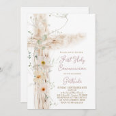 floral cross First Holy Communion 招待状 (正面/裏面)