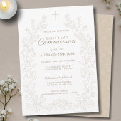 Floral Cross First Holy Communion Religious 招待状