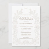Floral Cross First Holy Communion Religious 招待状 (正面)